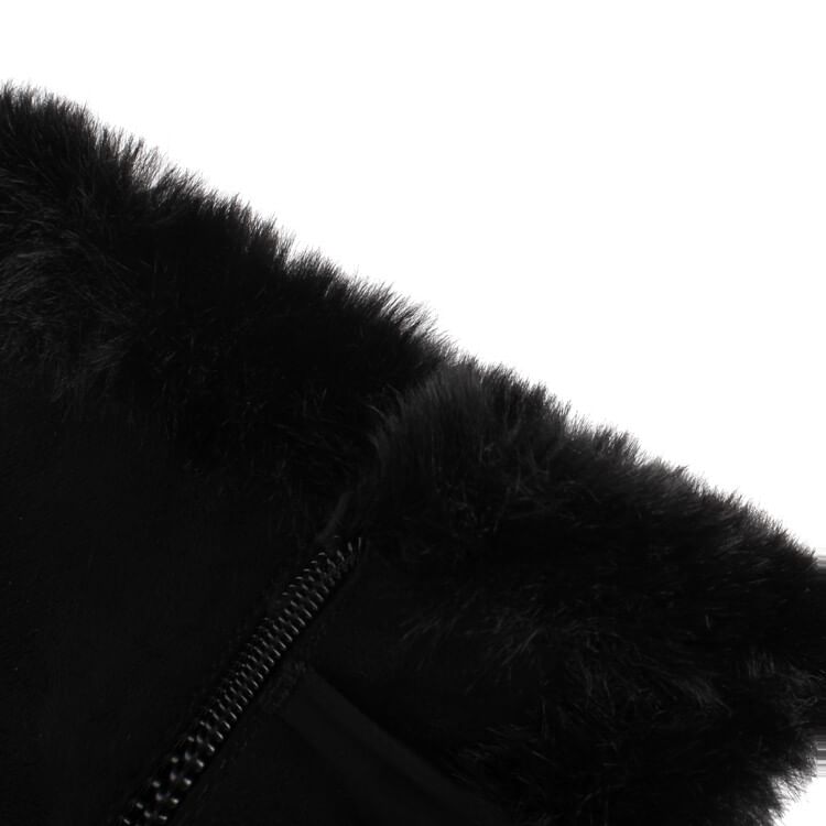 Fluffy Mid Platform Heel Calf Pom Boots Block Panel