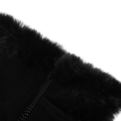 Fluffy Mid Platform Heel Calf Pom Boots Block Panel