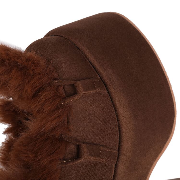 Panel Suede Knee Platform Fluffy Lace Boots Up High Faux