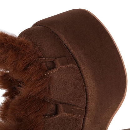 Panel Suede Knee Platform Fluffy Lace Boots Up High Faux