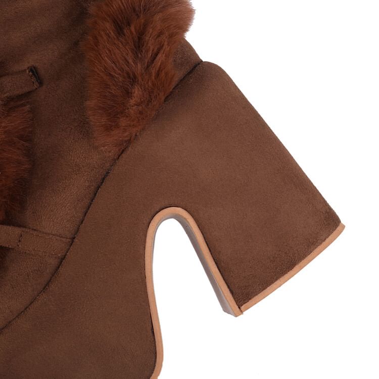 Panel Suede Knee Platform Fluffy Lace Boots Up High Faux