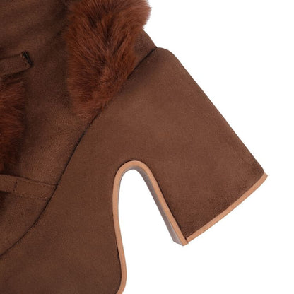 Panel Suede Knee Platform Fluffy Lace Boots Up High Faux