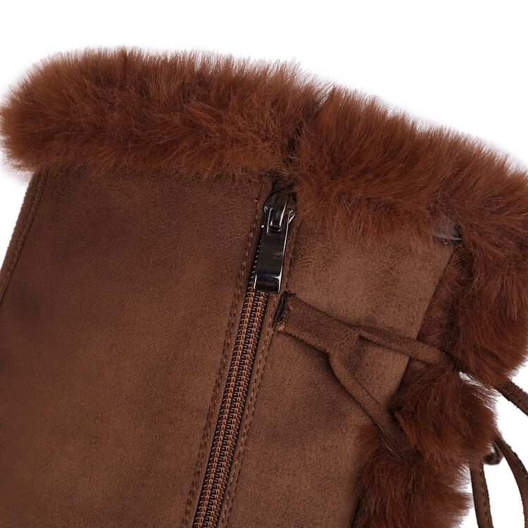 Panel Suede Knee Platform Fluffy Lace Boots Up High Faux