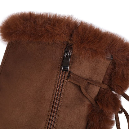 Panel Suede Knee Platform Fluffy Lace Boots Up High Faux