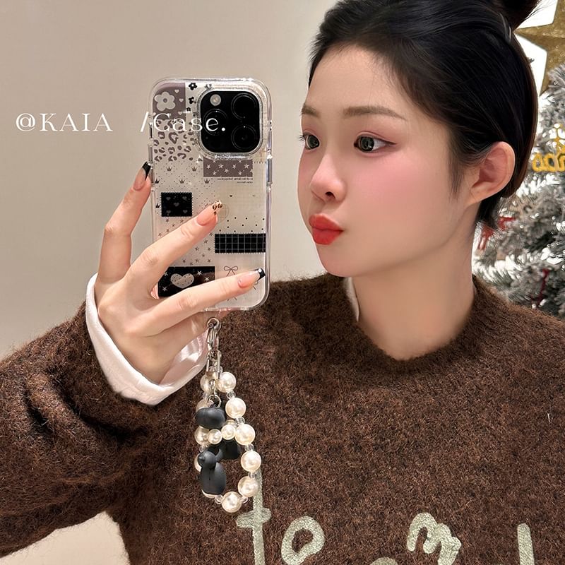 Strap Case Panel Phone Faux Set Pearl /