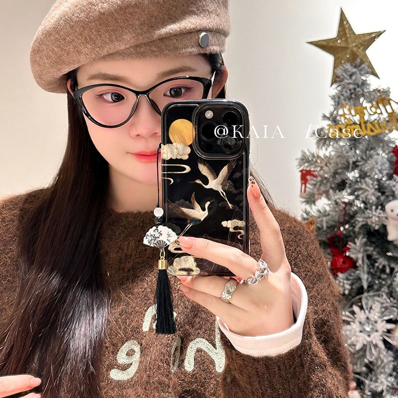 Tassel Set Charm Case Phone / Crane