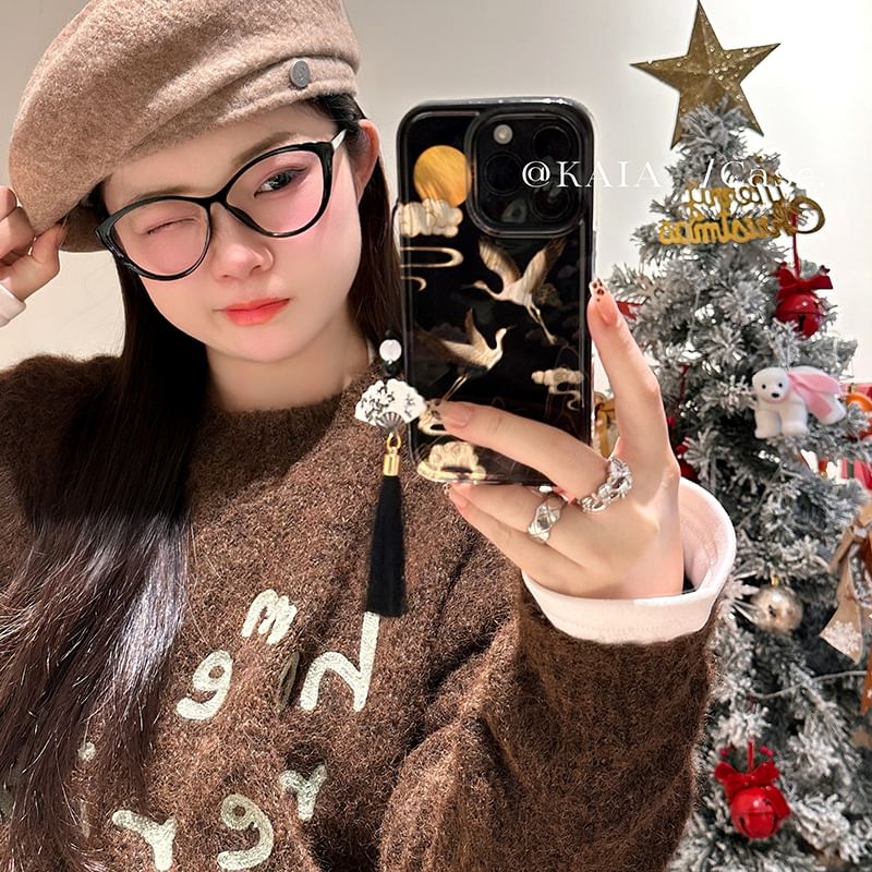 Tassel Set Charm Case Phone / Crane