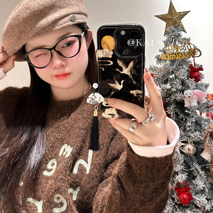 Tassel Set Charm Case Phone / Crane