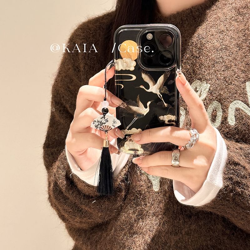 Tassel Set Charm Case Phone / Crane