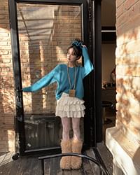 Tiered Mini Ruffle Rise Plain High A-Line Skirt