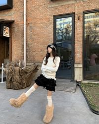 Tiered Mini Ruffle Rise Plain High A-Line Skirt