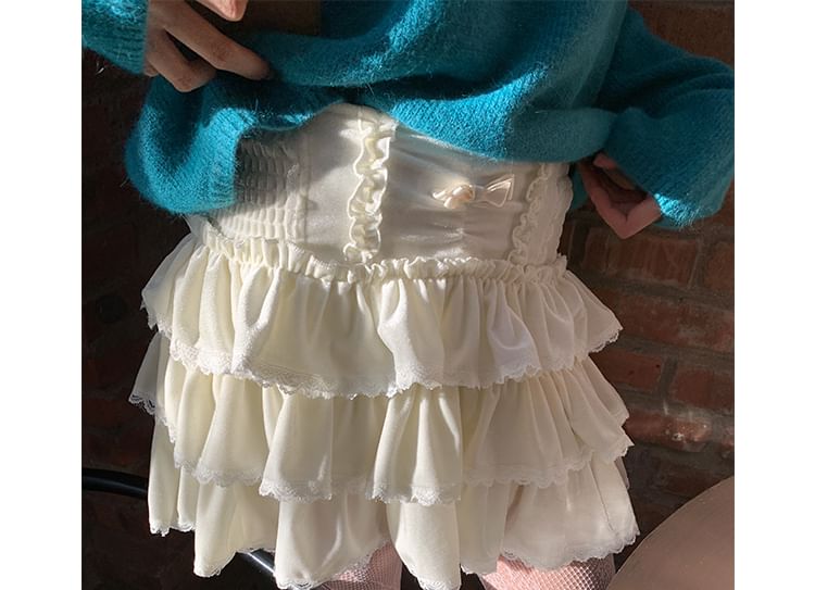 Tiered Mini Ruffle Rise Plain High A-Line Skirt