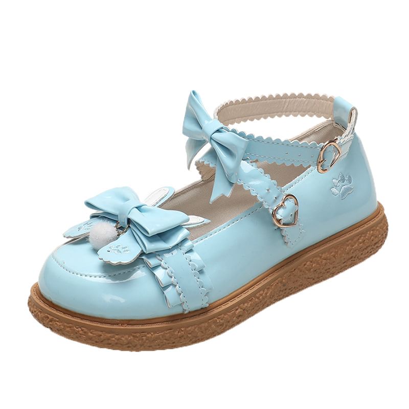 Platform Ankle Paw Shoes Bow Embroidered Jane Strap Mary