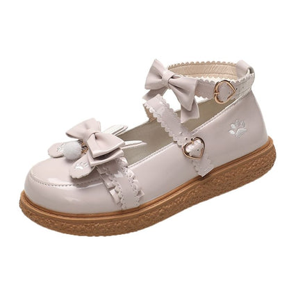 Platform Ankle Paw Shoes Bow Embroidered Jane Strap Mary