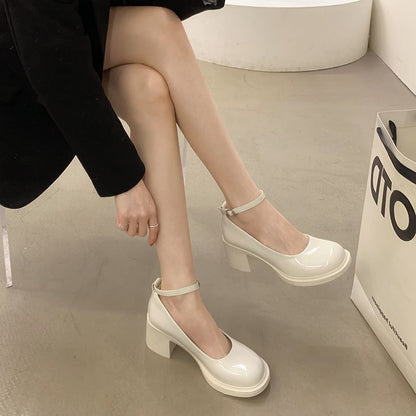 Chunky Mary Pumps Jane Ankle Strap Heel