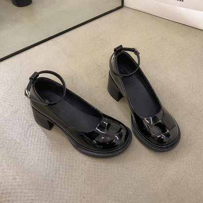 Chunky Mary Pumps Jane Ankle Strap Heel