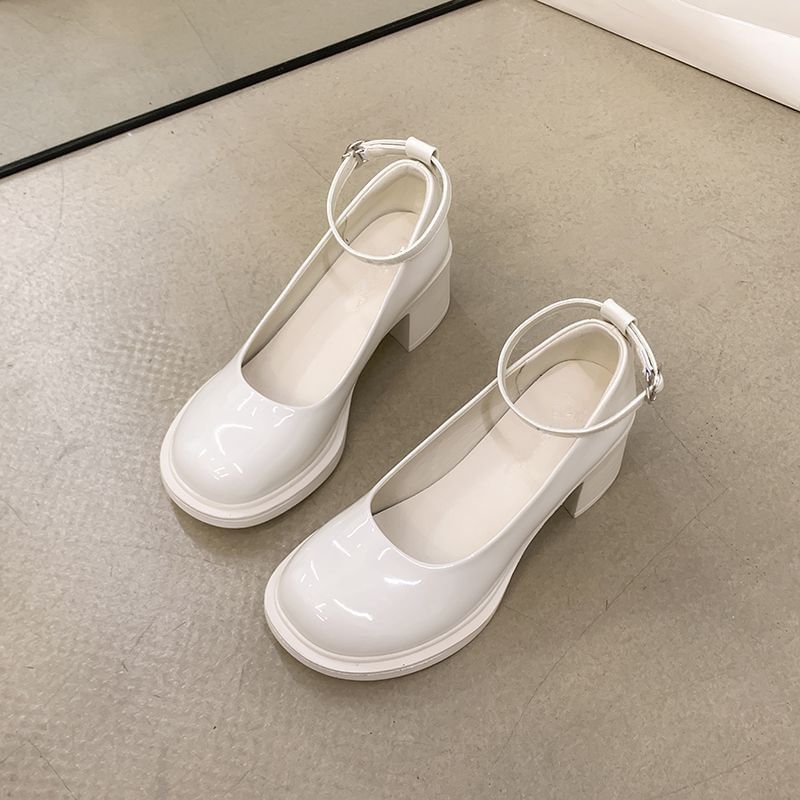 Chunky Mary Pumps Jane Ankle Strap Heel