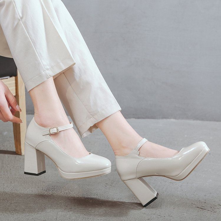 Platform Chunky Heel Jane Pumps Mary