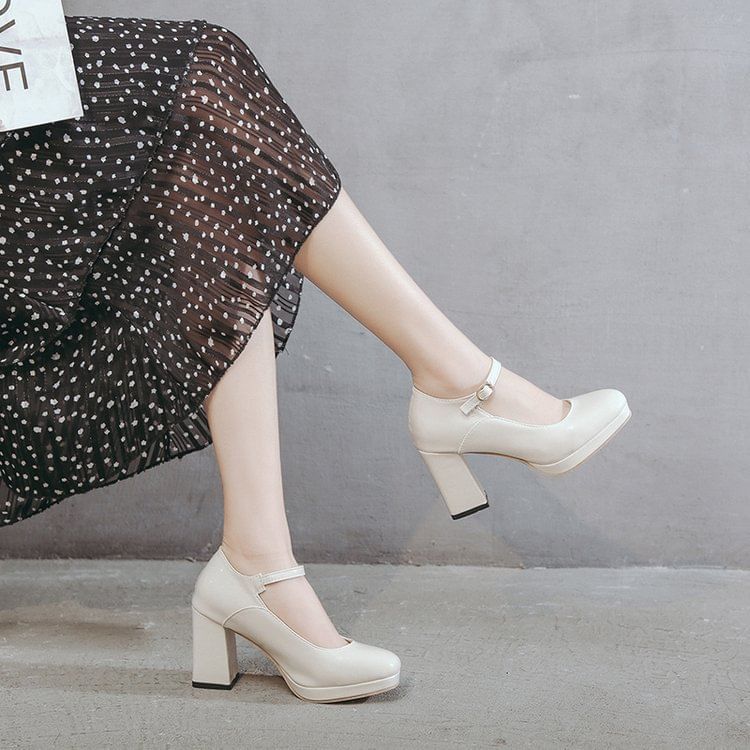 Platform Chunky Heel Jane Pumps Mary