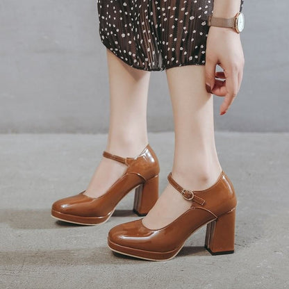 Platform Chunky Heel Jane Pumps Mary