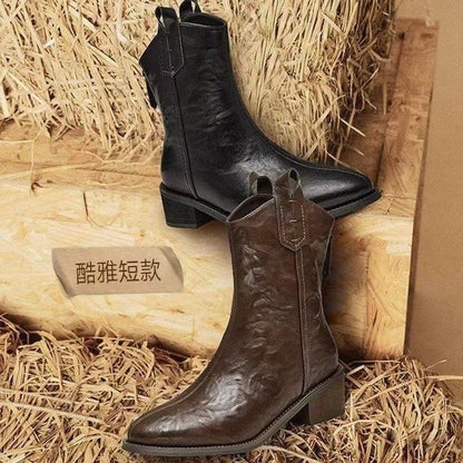 Boots Heel Mid-Calf Pointed Chunky