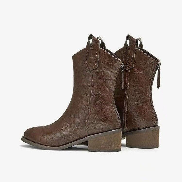 Boots Heel Mid-Calf Pointed Chunky