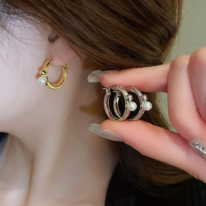 Hoop Earring Pearl Faux