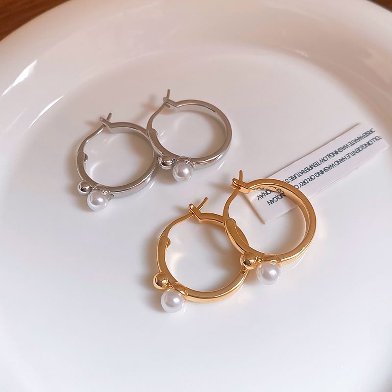 Hoop Earring Pearl Faux