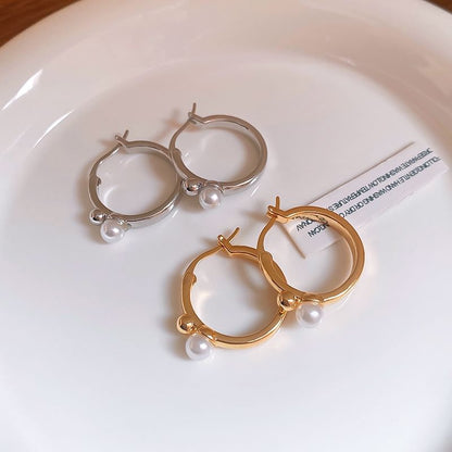 Hoop Earring Pearl Faux