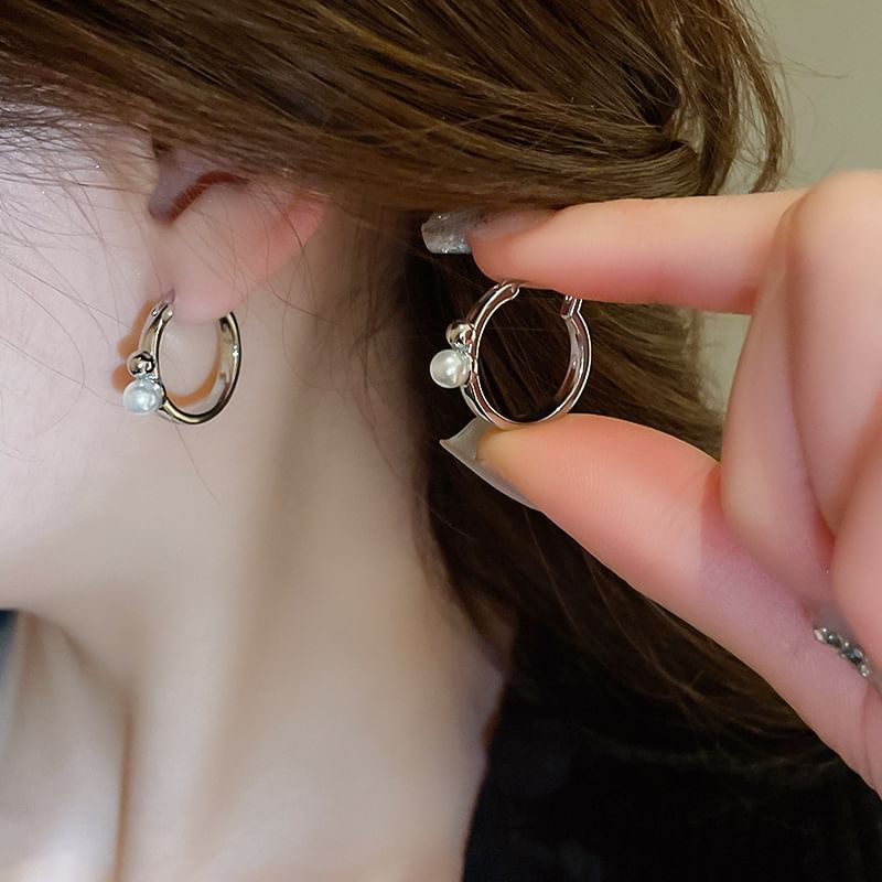 Hoop Earring Pearl Faux