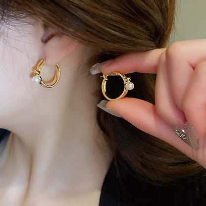 Hoop Earring Pearl Faux