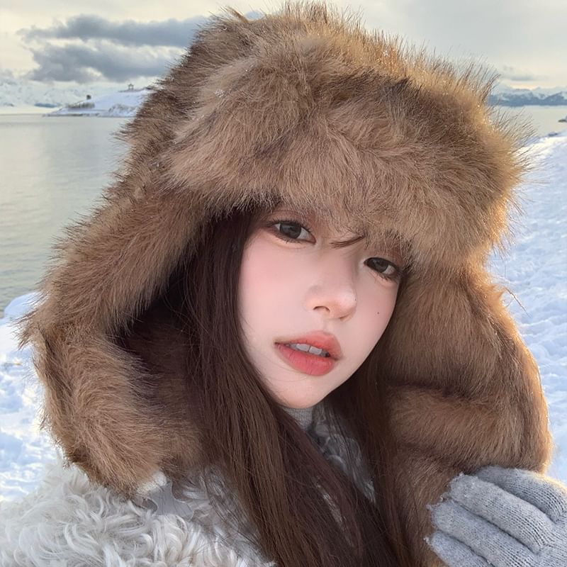 Fluffy Plain Trapper Hat