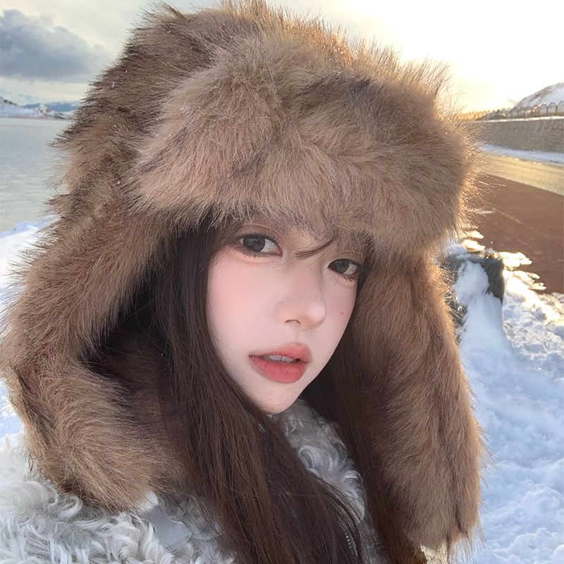 Fluffy Plain Trapper Hat