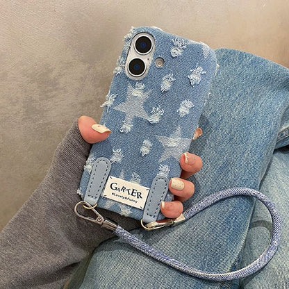 Phone Strap Set Case Distressed Denim /
