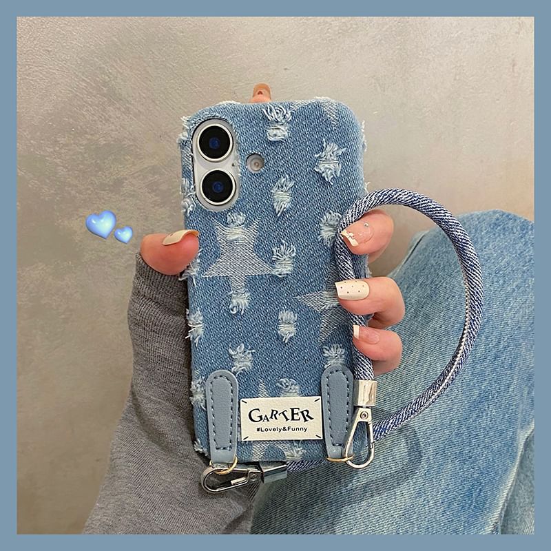 Phone Strap Set Case Distressed Denim /