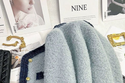 Panel Denim Round Button Boucle Jacket Neck