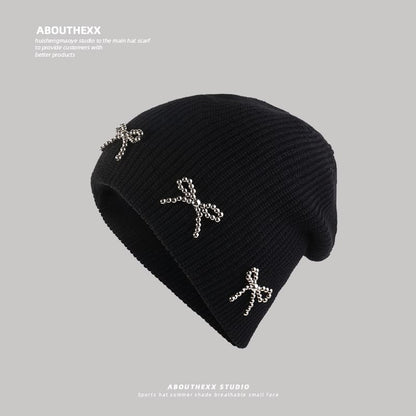 Studded Beanie Metallic Bow Knit