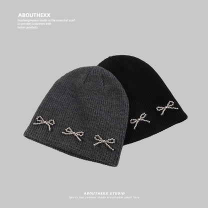 Studded Beanie Metallic Bow Knit