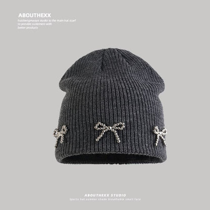 Studded Beanie Metallic Bow Knit