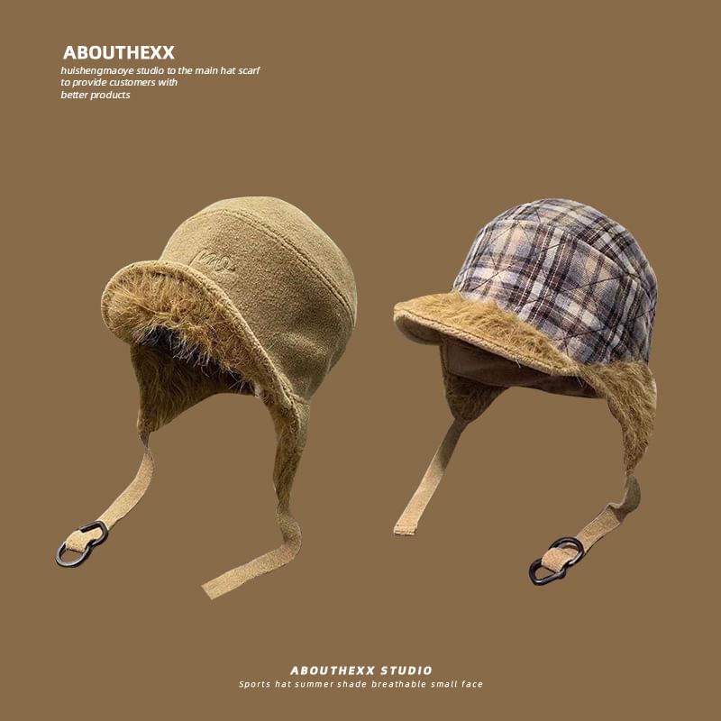 Trapper Hat Plaid Fur Faux