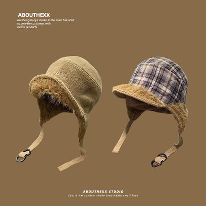 Trapper Hat Plaid Fur Faux