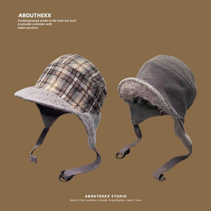 Trapper Hat Plaid Fur Faux