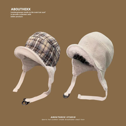 Trapper Hat Plaid Fur Faux