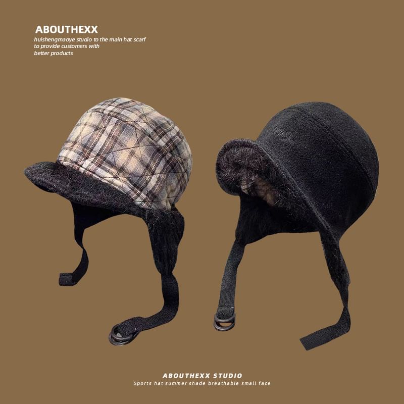 Trapper Hat Plaid Fur Faux