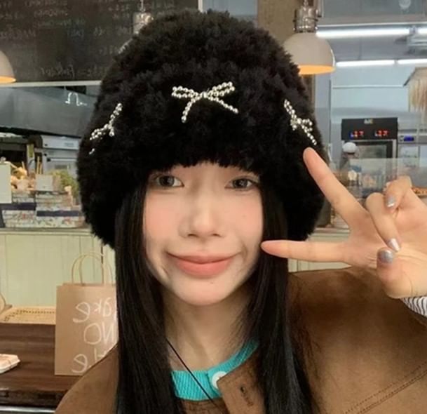 Bow Studded Metallic Beanie Chenille