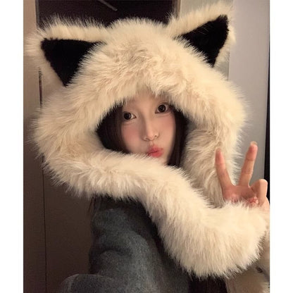 Fox Hooded Scarf Ear Chenille