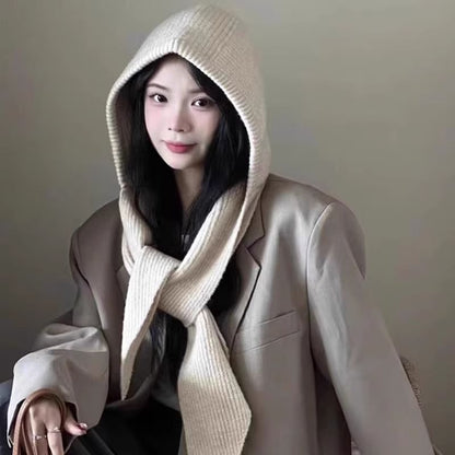 Knit Scarf Hooded Plain