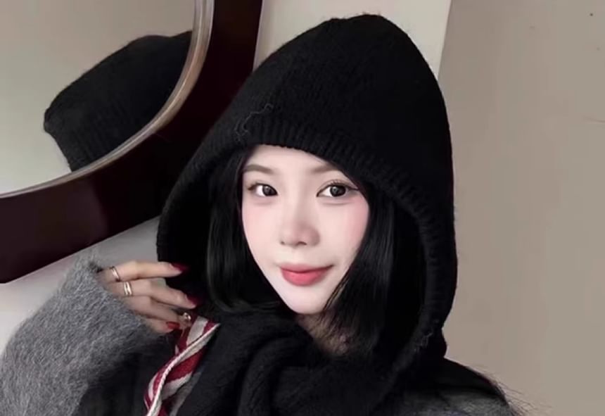 Knit Scarf Hooded Plain