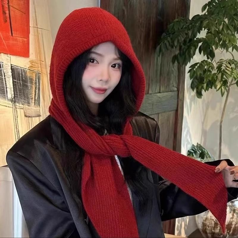 Knit Scarf Hooded Plain