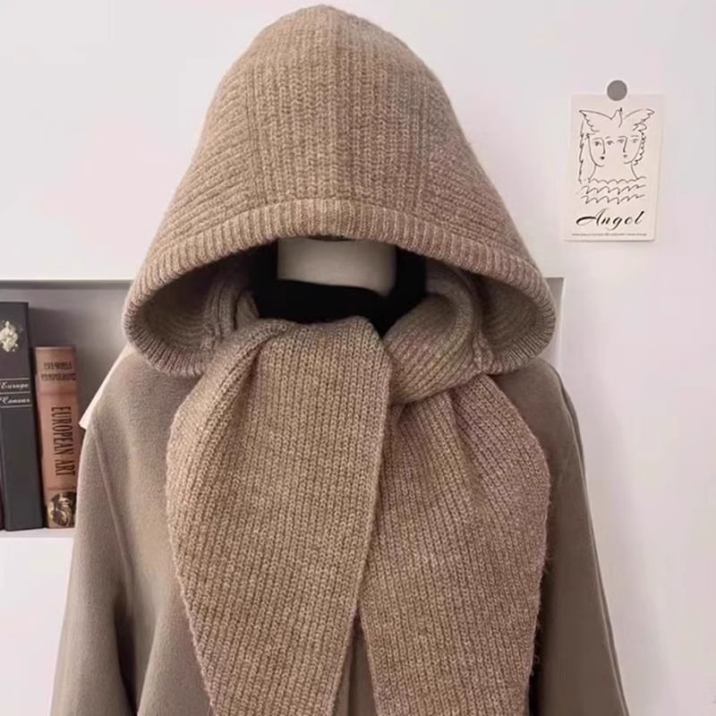 Knit Scarf Hooded Plain